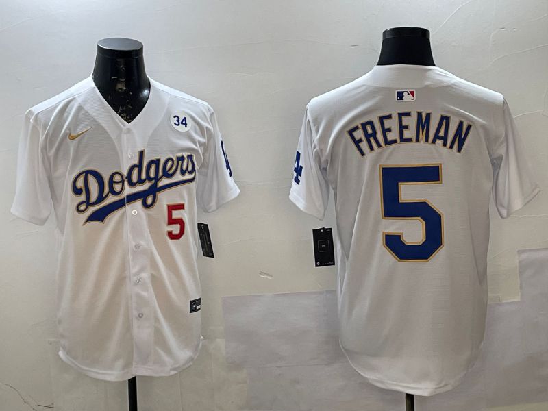 Men Los Angeles Dodgers 5 Freeman White Gold Game 2025 Nike MLB Jersey style 02255